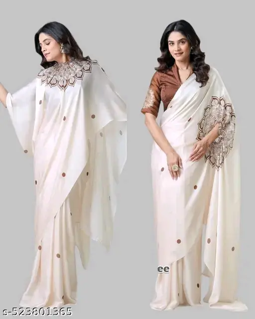 Satin Silk Digital Print Freehand Kaftan Saree